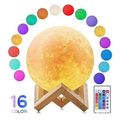 Levitating 3D Moon Lamp LED Neon Night Light 360° Rotating Magnetic Bedside Table Lamp with Wooden Base and Magnetic for Gift