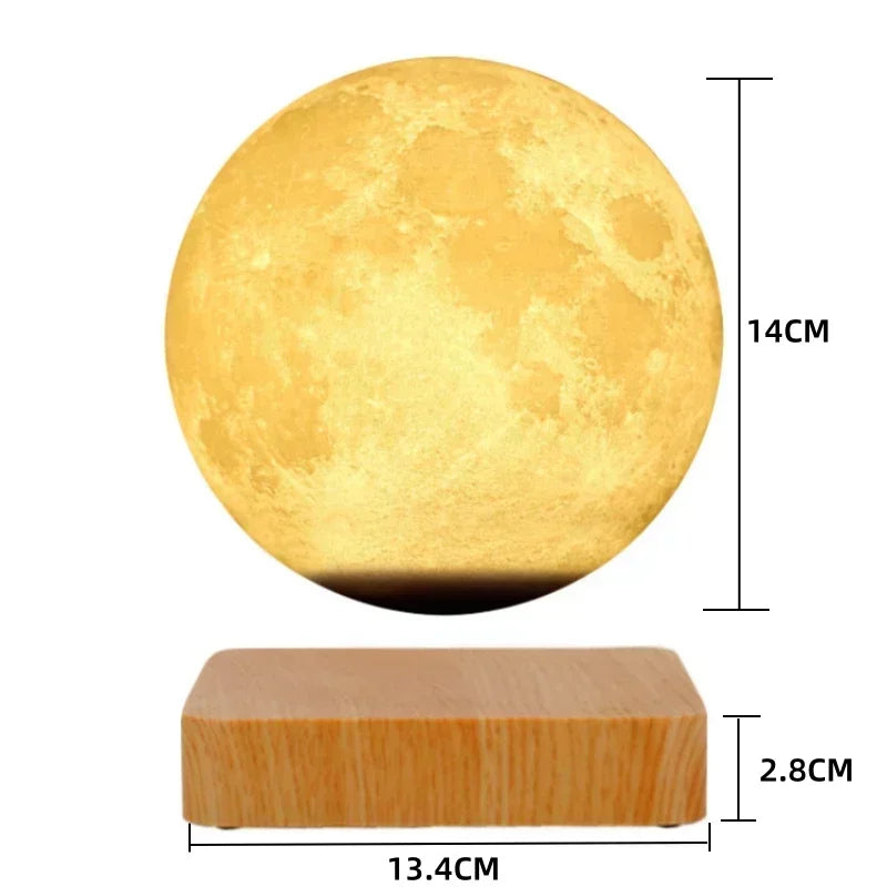 Levitating 3D Moon Lamp LED Neon Night Light 360° Rotating Magnetic Bedside Table Lamp with Wooden Base and Magnetic for Gift