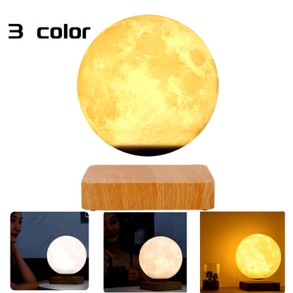 Levitating 3D Moon Lamp LED Neon Night Light 360° Rotating Magnetic Bedside Table Lamp with Wooden Base and Magnetic for Gift